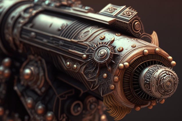 Closeup of blaster with intricate details visible created with generative ai