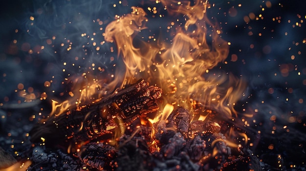 CloseUp of Blazing Bonfire Flames Hot and Bright Dynamic Image