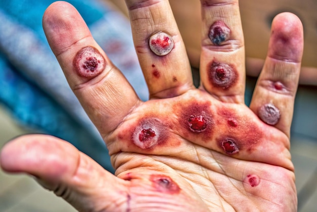 Photo closeup of blood blisters intriguing skin abnormalities image