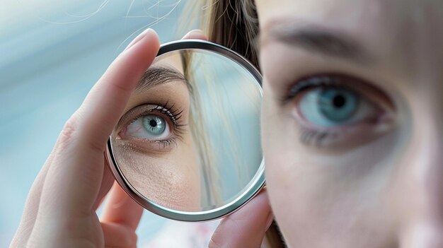 CloseUp of Blue Eyes Through Magnifying Glass Vision Detail Clarity Concept