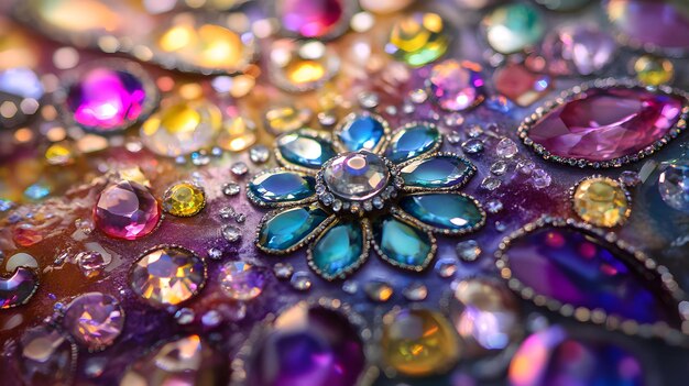 Photo closeup of a blue flowershaped jewel with surrounding gems