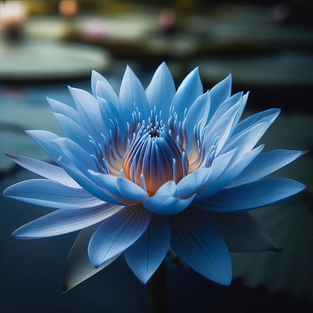 A closeup of a blue lotus flower in bloom