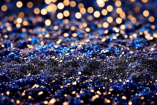 Closeup Blue Powder and Sparkling Golden Glitter 3D Art Work Abstract Background