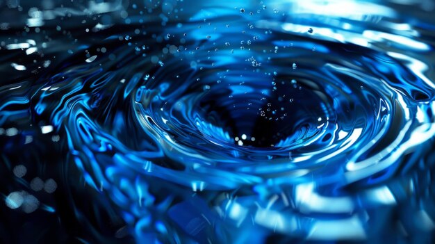 Closeup of a blue water drop ripple effect A meticulously detailed closeup capturing the me