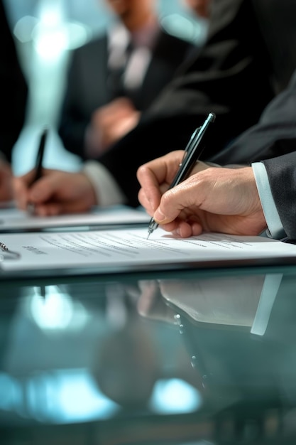 CloseUp of Board of Directors Signing Contract in Modern Office for Business Agreement