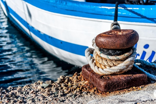 Closeup of bollard in the harbor