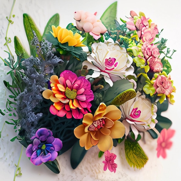 A closeup of a bouquet of flowers on a table