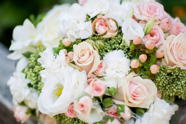 Closeup of bouquet with rings