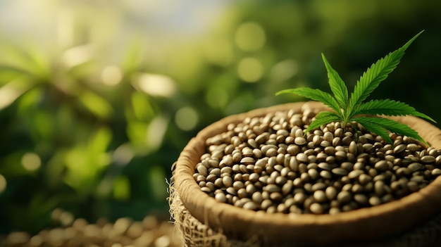 Photo a closeup of a bowl overflowing with organic hemp seeds representing health sustainability