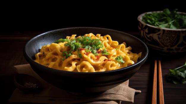 Closeup of a bowl of thick and chewy noodles a satisfying and hearty meal