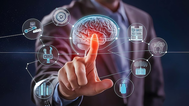 CloseUp of BrainComputer Interface and the Future of Artificial Intelligence AI generated