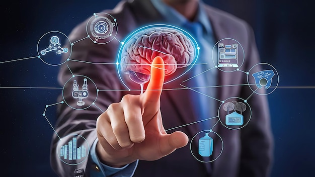 CloseUp of BrainComputer Interface and the Future of Artificial Intelligence AI generated