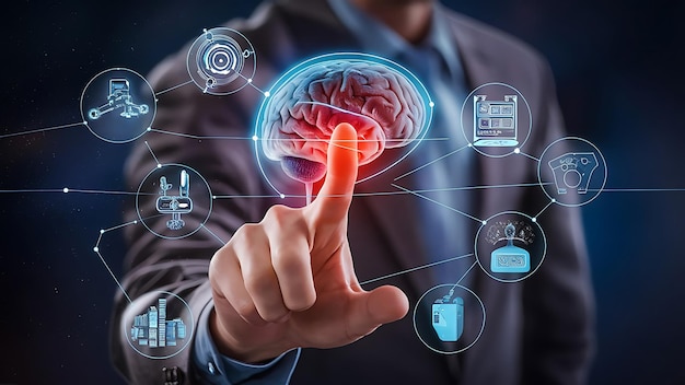 CloseUp of BrainComputer Interface and the Future of Artificial Intelligence AI generated