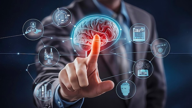 CloseUp of BrainComputer Interface and the Future of Artificial Intelligence AI generated