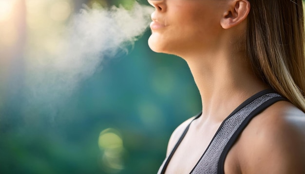 Photo closeup of breathing exercises and techniques emphasizing health and relaxation