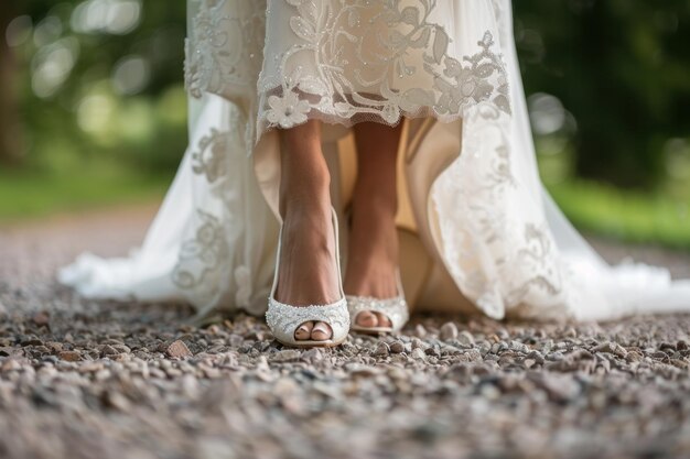 Photo a closeup of the brides wedding shoes