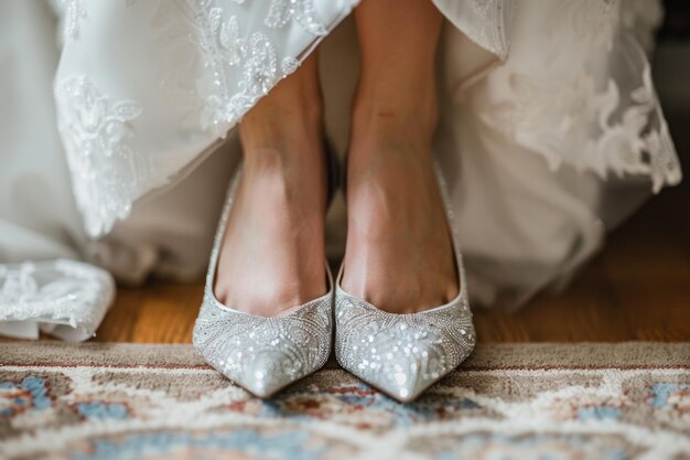 Photo a closeup of the brides wedding shoes