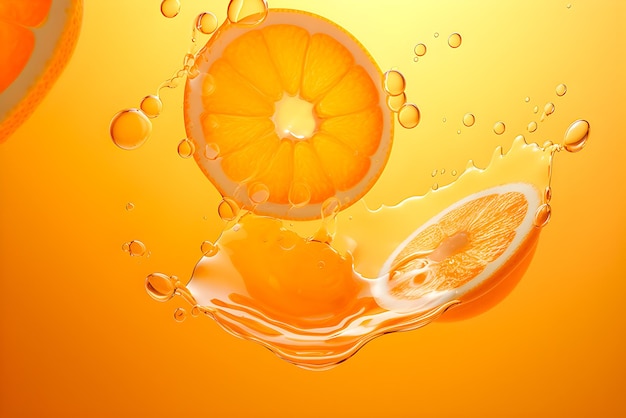 Closeup of a bright oranges falling from clear water 3d illustration generated ai