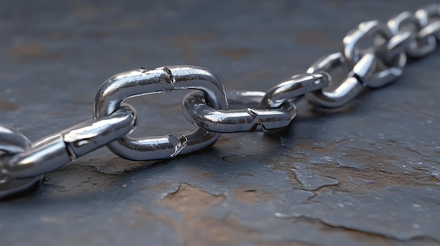 Closeup of a broken silver chain showing the weak link