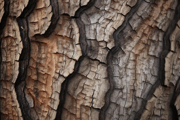 Closeup of brown bark on a tree trunk