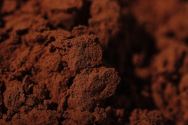 Closeup brown cocoa powder natural ingredient