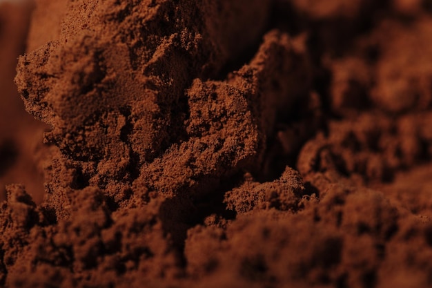 Closeup brown cocoa powder natural ingredient