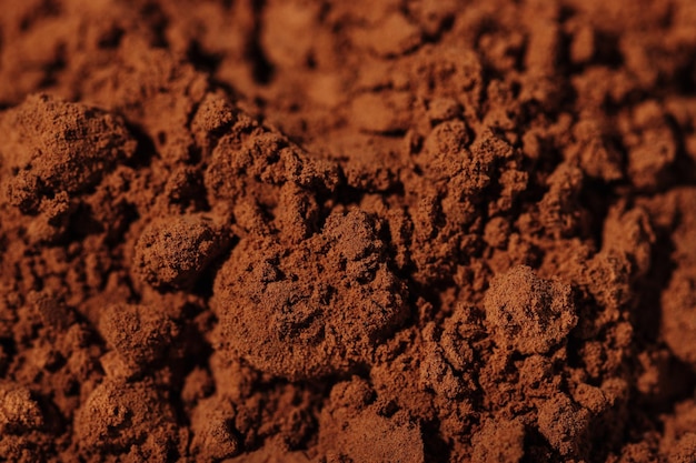 Closeup brown cocoa powder natural ingredient