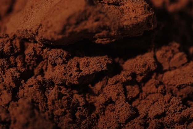 Closeup brown cocoa powder natural ingredient