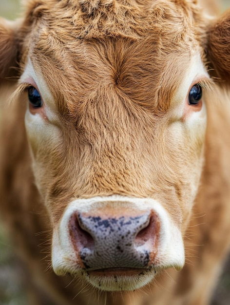 Photo closeup of a brown cow farm animal portrait for agriculture and nature themes