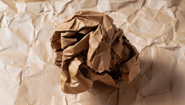 Closeup of brown crumpled paper ball