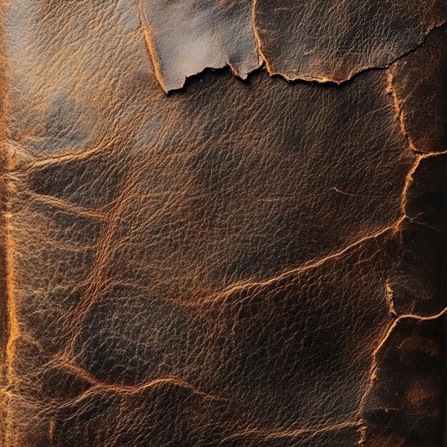 Photo closeup of brown leather with a torn edge