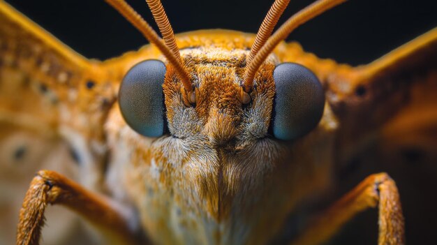 Closeup of a Brown Moth with Large Blue Eyes