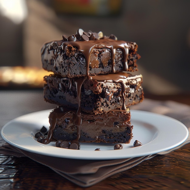 Photo closeup of brownie dessert on plate