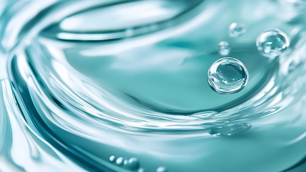 Closeup of bubbles rising in clear turquoise water capturing movement and light reflections