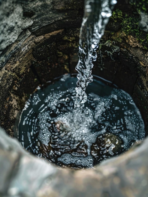 Closeup of bucket with water flowing