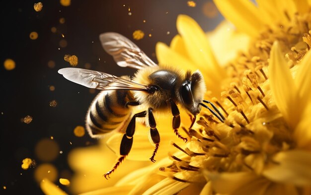 Closeup of a bumblebee collecting pollen from a yellow flower Generative Ai