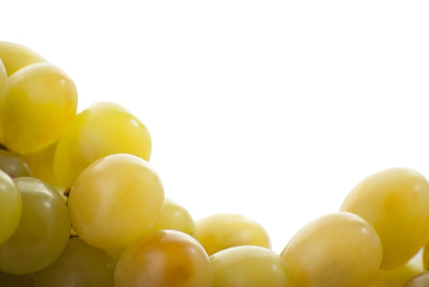 Closeup of a bunch of grapes on a white background