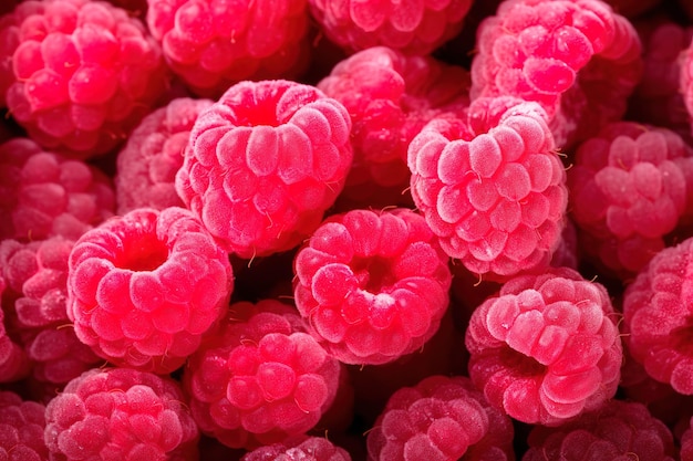 a closeup of a bunch of raspberries with a lot of pink frosting