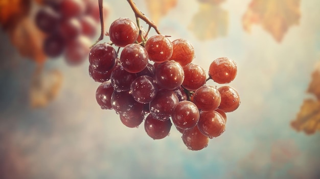 Closeup of a Bunch of Red Grapes with Water Droplets