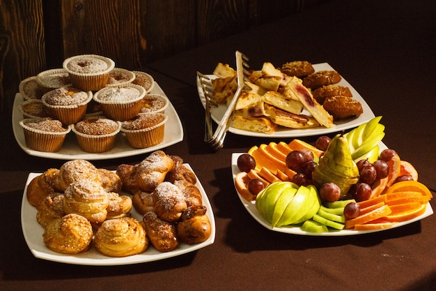 Closeup of buns, rolls and fruit for Breakfast,lunch,dinner in the hotel restaurant, buffet