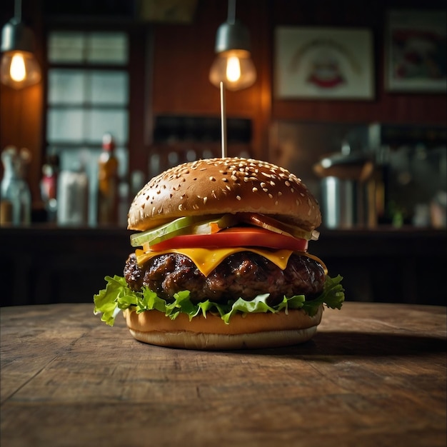 Closeup of burger on tableIndonesia