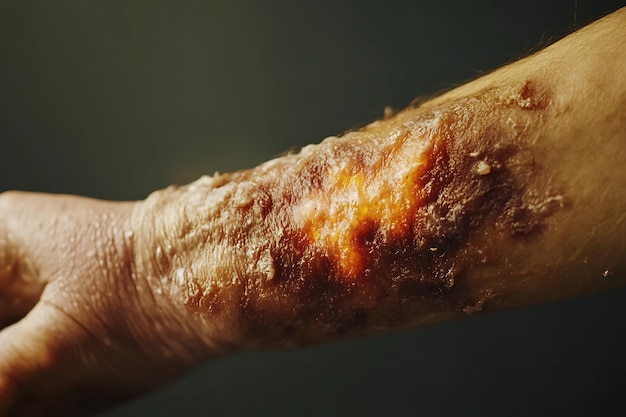 Photo closeup of a burn wound on human arm