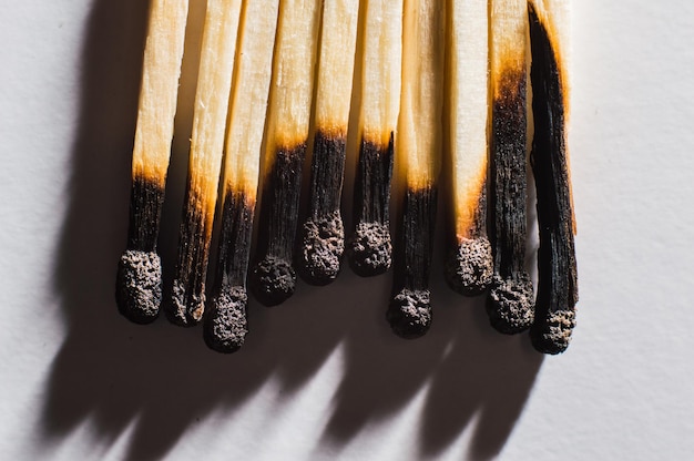 Closeup of burnt match heads