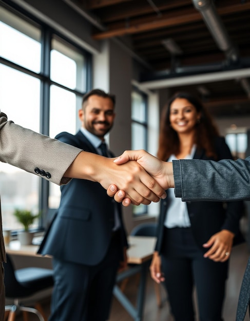 Closeup of business colleagues shaking hands in office