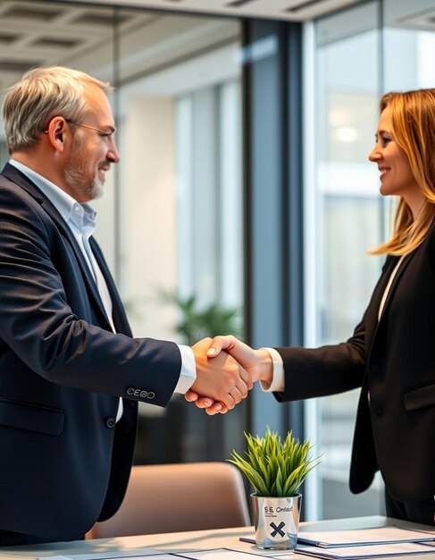 Closeup of business colleagues shaking hands in office