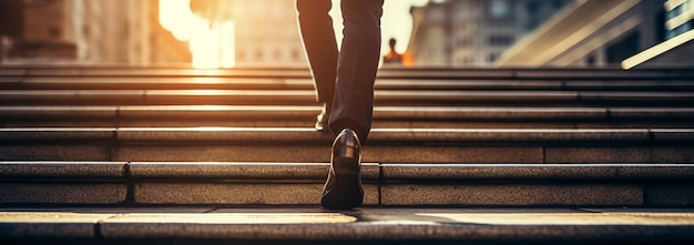 Closeup of businessman's feet walking Career path concept