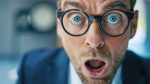 Closeup of a businessman39s face expressing surprise during a discussion