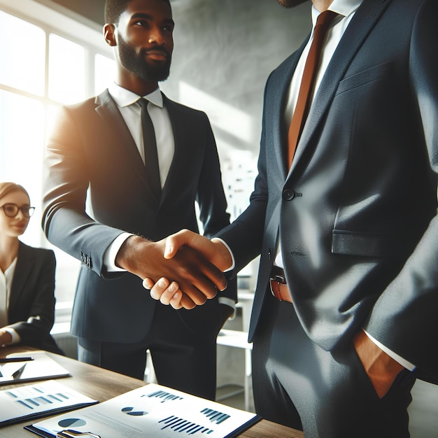 Closeup of businesspeople shaking hands a symbol of mutual respect