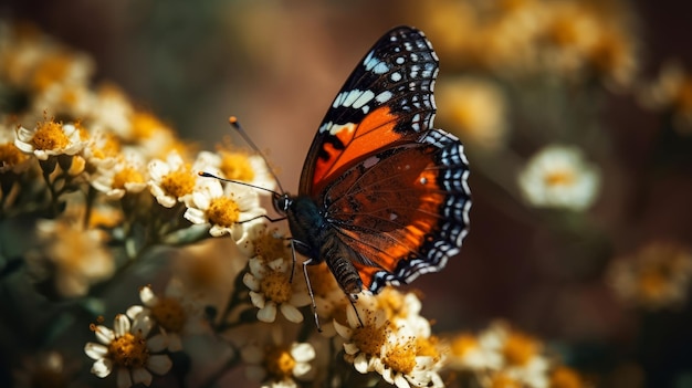 Closeup of a butterfly on flowers AI generated