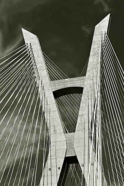 Closeup of cable of stayed bridge